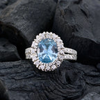 Blue Topaz Halo Russian Sterling Silver Blue Gemstones Eye catching Contemporary Ring Jewellery