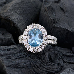 Blue Topaz Halo Russian Sterling Silver Blue Gemstones Eye catching Contemporary Ring Jewellery