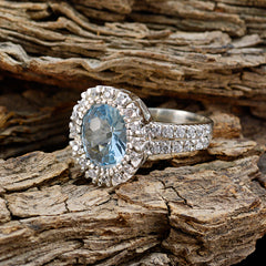 Blue Topaz Halo Russian Sterling Silver Blue Gemstones Eye catching Contemporary Ring Jewellery
