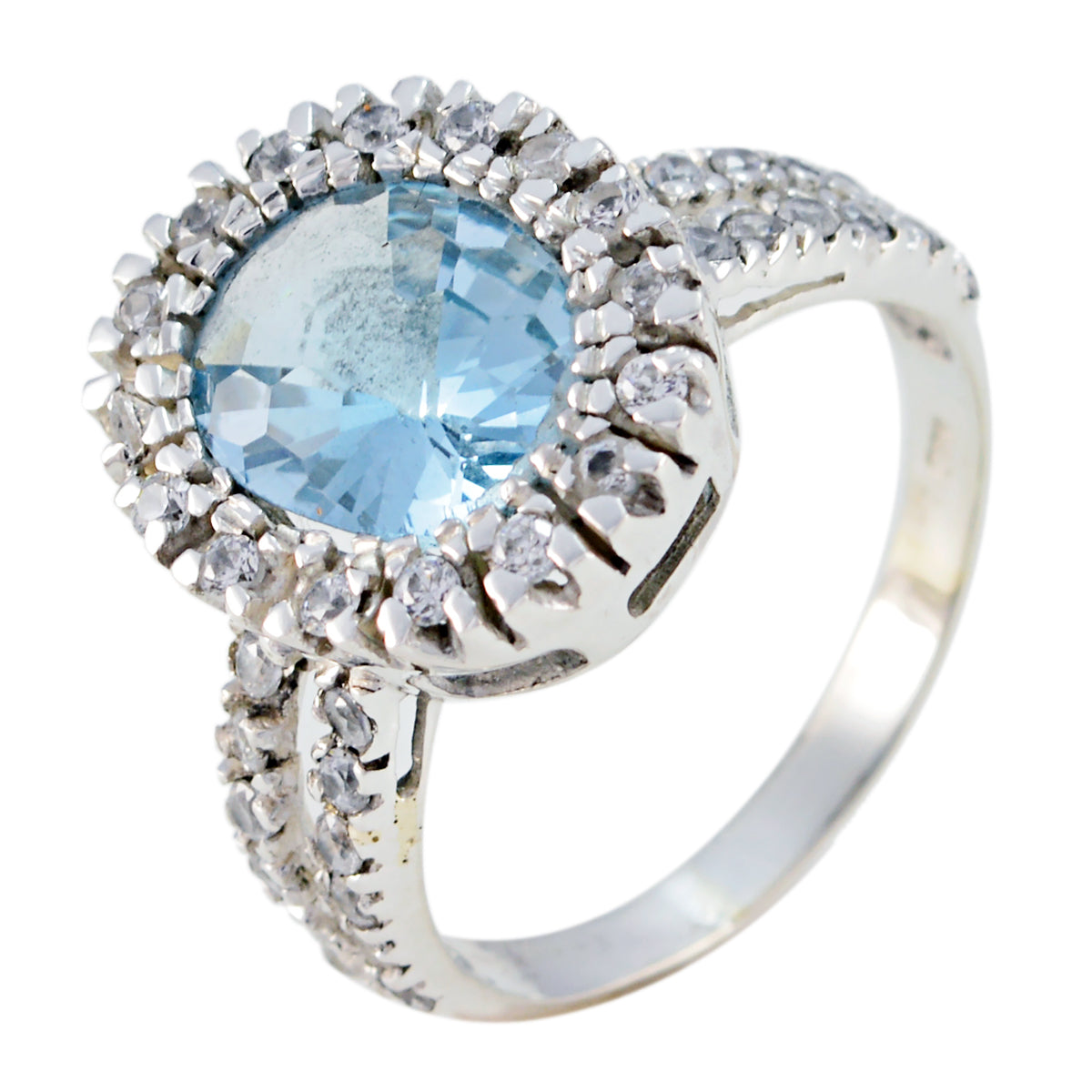 Blue Topaz Halo Russian Sterling Silver Blue Gemstones Eye catching Contemporary Ring Jewellery Main image