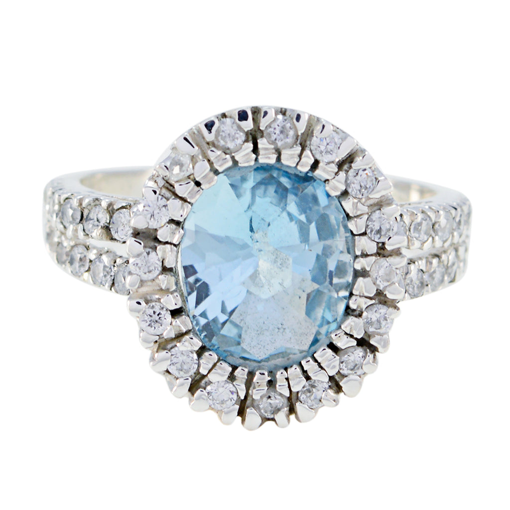 Blue Topaz Halo Russian Sterling Silver Blue Gemstones Eye catching Contemporary Ring Jewellery