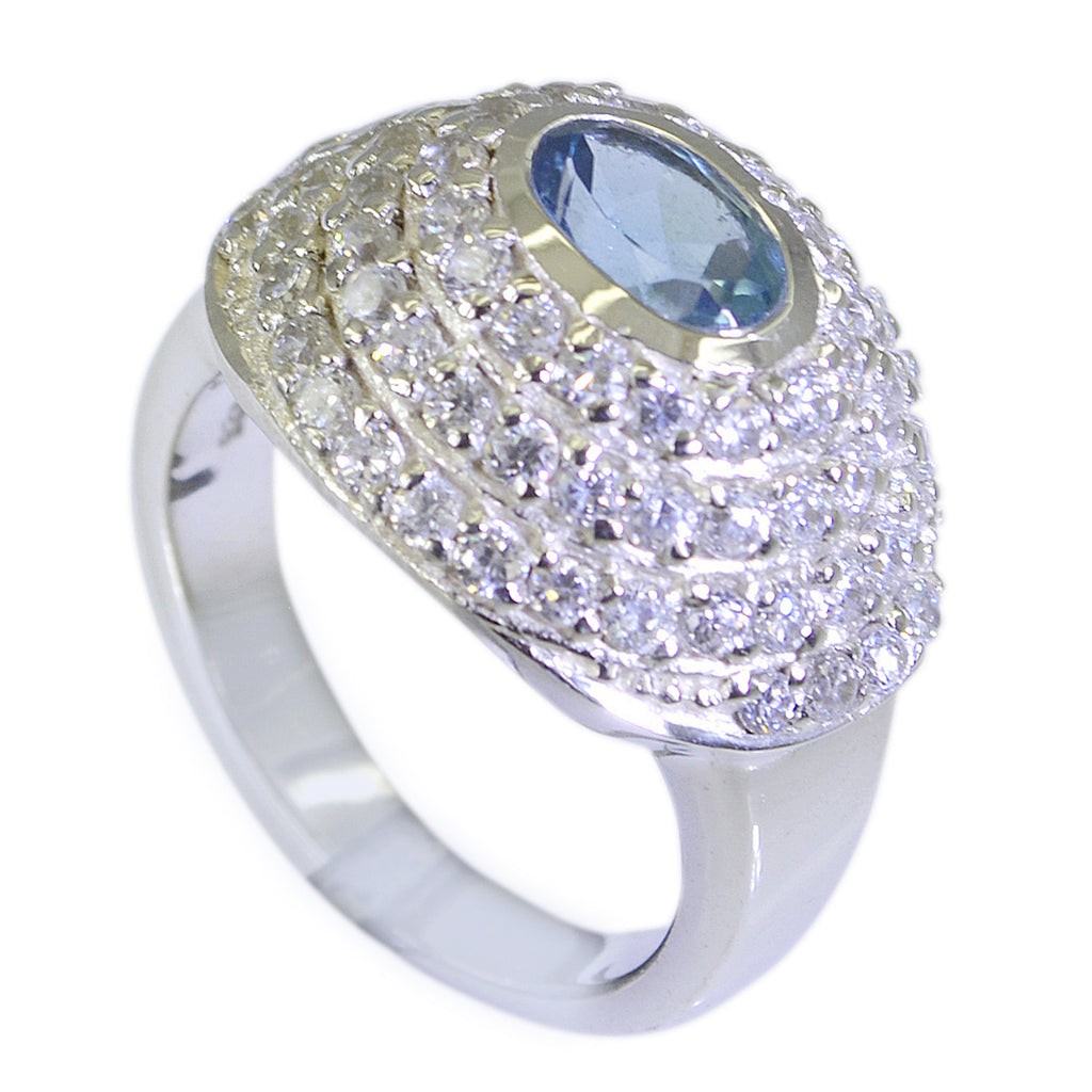 Blue Topaz Halo Egyptian 92.5 Silver Blue Gemstone Essential  Trendy Ring Jewellery