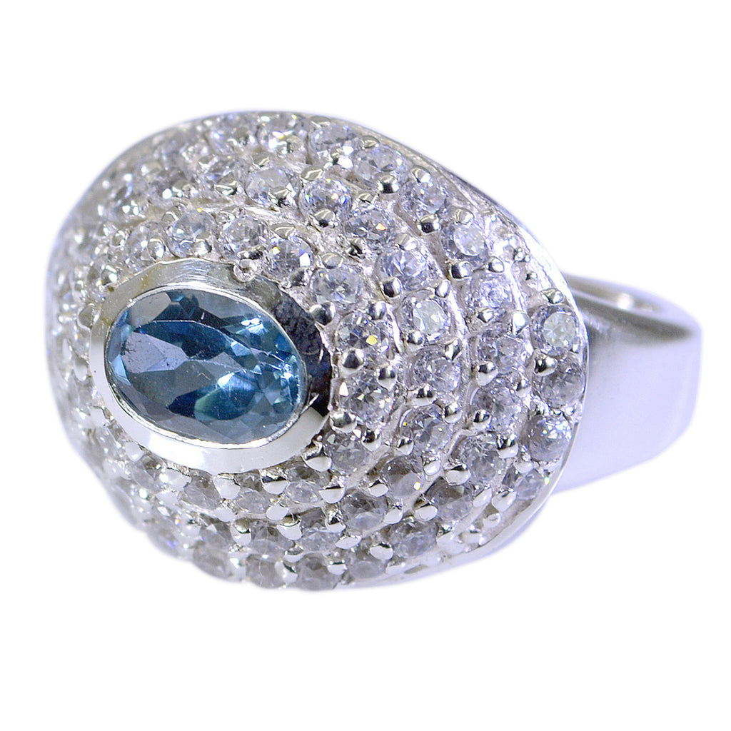 Blue Topaz Halo Egyptian 92.5 Silver Blue Gemstone Essential  Trendy Ring Jewellery