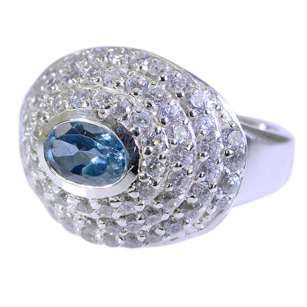 Blue Topaz Halo Egyptian 92.5 Silver Blue Gemstone Essential  Trendy Ring Jewellery