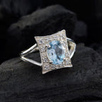 Blue Topaz Halo American Silver Blue Gems Whisper thin Glamorous Ring Jewellery