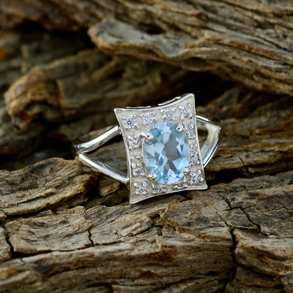 Blue Topaz Halo American Silver Blue Gems Whisper thin Glamorous Ring Jewellery