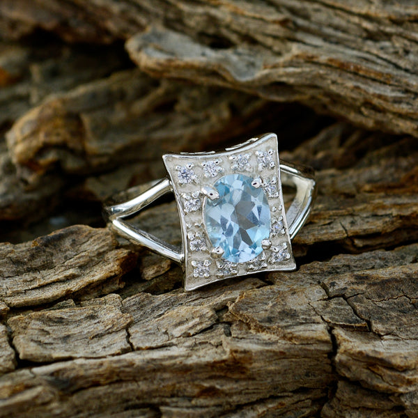 Blue Topaz Halo American Silver Blue Gems Whisper thin Glamorous Ring Jewellery
