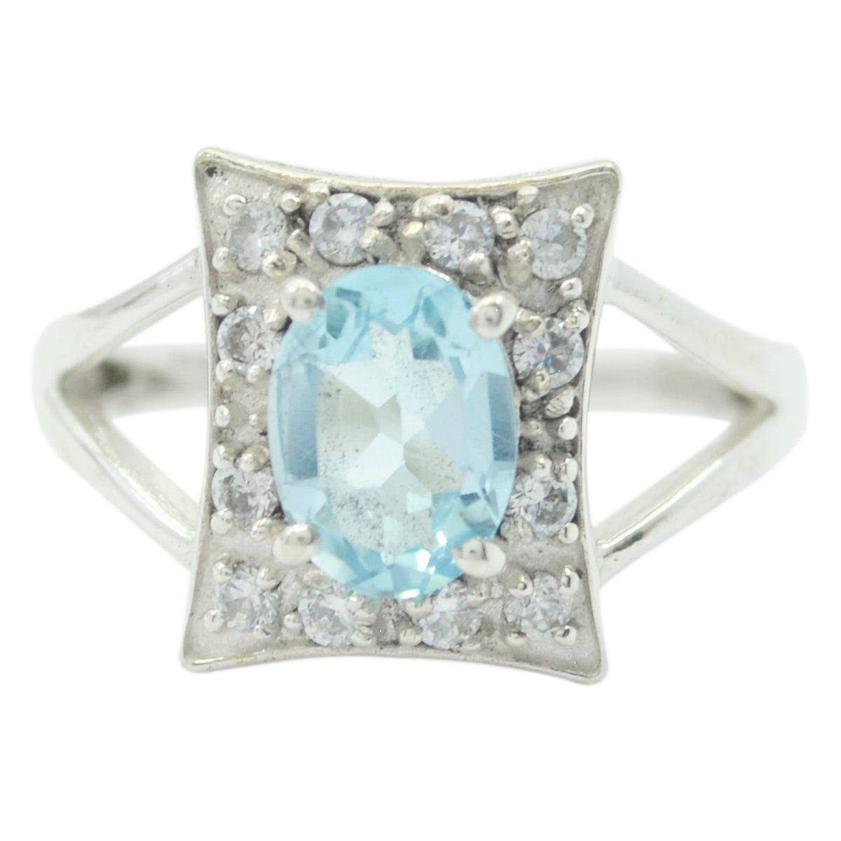 Blue Topaz Halo American Silver Blue Gems Whisper thin Glamorous Ring Jewellery メイン画像