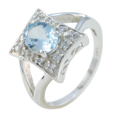 Blue Topaz Halo American Silver Blue Gems Whisper thin Glamorous Ring Jewellery