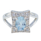 Blue Topaz Halo American Silver Blue Gems Whisper thin Glamorous Ring Jewellery