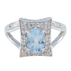 Blue Topaz Halo American Silver Blue Gems Whisper thin Glamorous Ring Jewellery