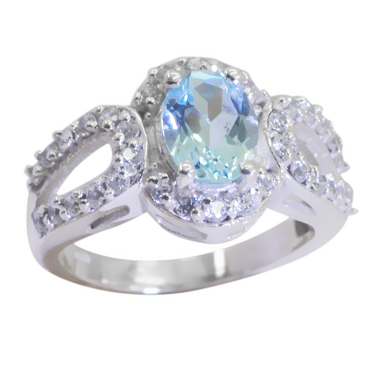 Blue Topaz Halo German Silver Blue Gemstones Slim Trendy Ring Jewelry Главное изображение товара