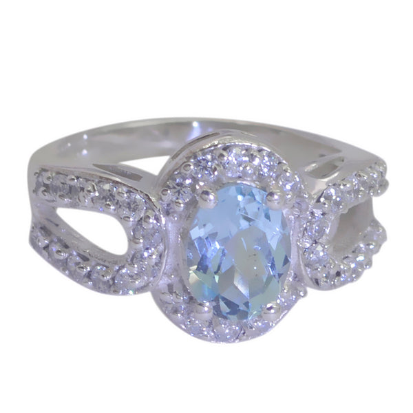 Blue Topaz Halo German Silver Blue Gemstones Slim Trendy Ring Jewelry