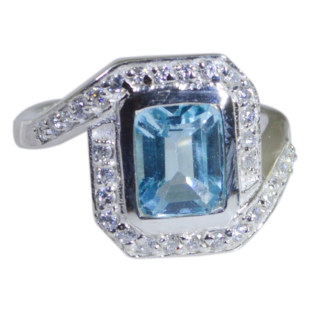 Blue Topaz Halo German 925 Sterling Silver Blue Gemstone Eye catching Trendy Ring Jewelry