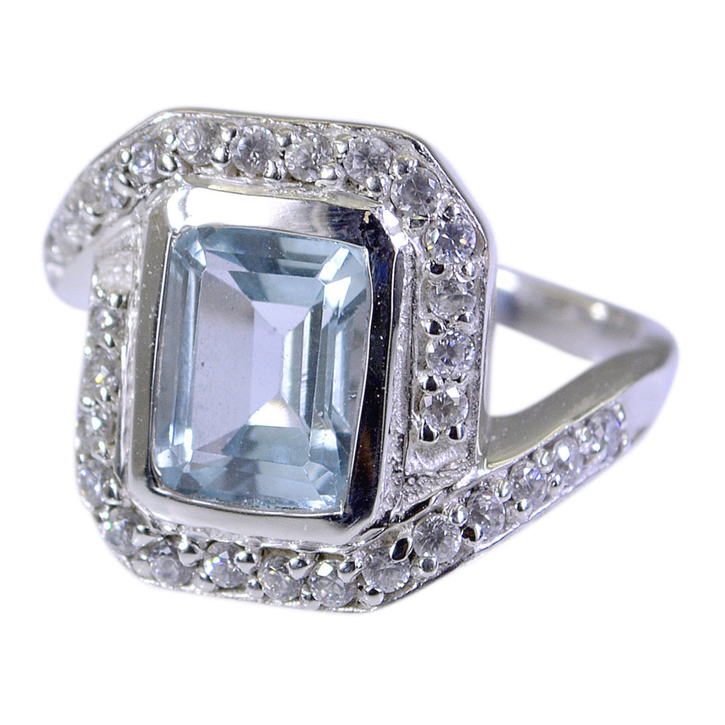 Blue Topaz Halo German 925 Sterling Silver Blue Gemstone Eye catching Trendy Ring Jewelry