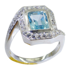 Blue Topaz Halo German 925 Sterling Silver Blue Gemstone Eye catching Trendy Ring Jewelry