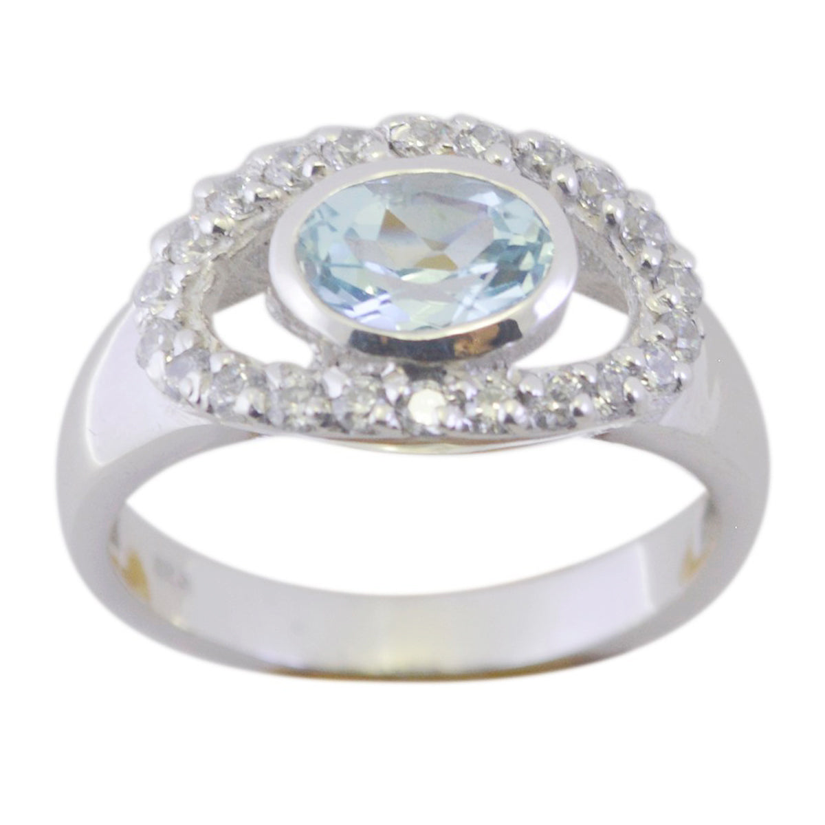 Blue Topaz Halo American 925 Sterling Silver Blue Gemstones Whisper thin Abstract Ring Jewelry