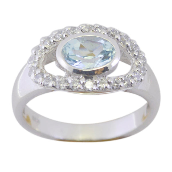 Blue Topaz Halo American 925 Sterling Silver Blue Gemstones Whisper thin Abstract Ring Jewelry