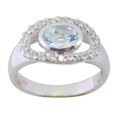 Blue Topaz Halo American 925 Sterling Silver Blue Gemstones Whisper thin Abstract Ring Jewelry