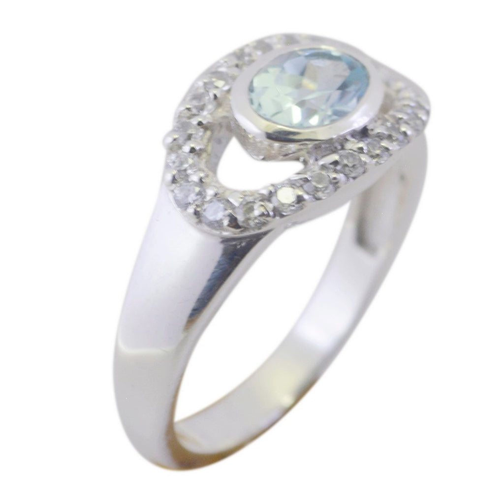 Blue Topaz Halo American 925 Sterling Silver Blue Gemstones Whisper thin Abstract Ring Jewelry