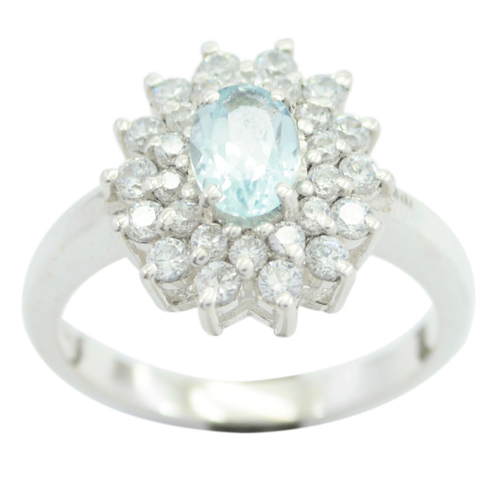Blue Topaz Halo Moroccan Sterling Silver Blue Gems Slim Artisan Ring Jewellery