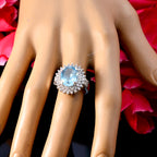 Blue Topaz Halo French 92.5 Silver Blue Gemstones Versatile Trendy Ring Jewellery