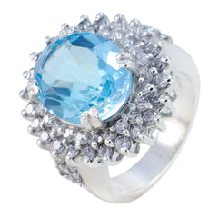 Blue Topaz Halo French 92.5 Silver Blue Gemstones Versatile Trendy Ring Jewellery