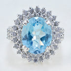 Blue Topaz Halo French 92.5 Silver Blue Gemstones Versatile Trendy Ring Jewellery