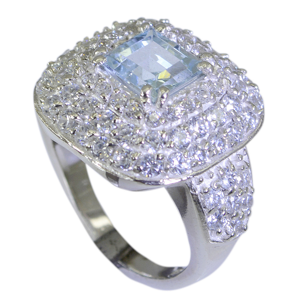 Blue Topaz Halo French 92.5 Silver Blue Gemstone Edgy Abstract Ring Jewelry Imagen principal del producto