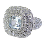 Blue Topaz Halo French 92.5 Silver Blue Gemstone Edgy Abstract Ring Jewelry