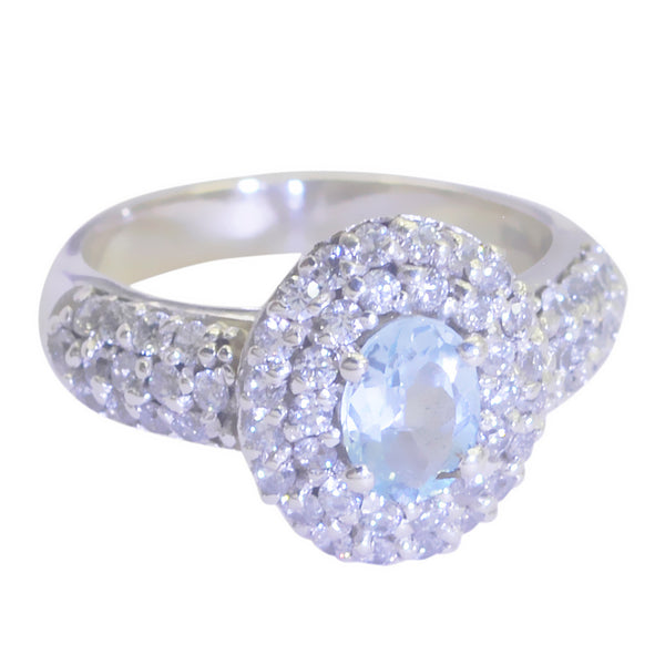 Blue Topaz Halo French 925 Silver Blue Gemstones Edgy Abstract Ring Jewelry