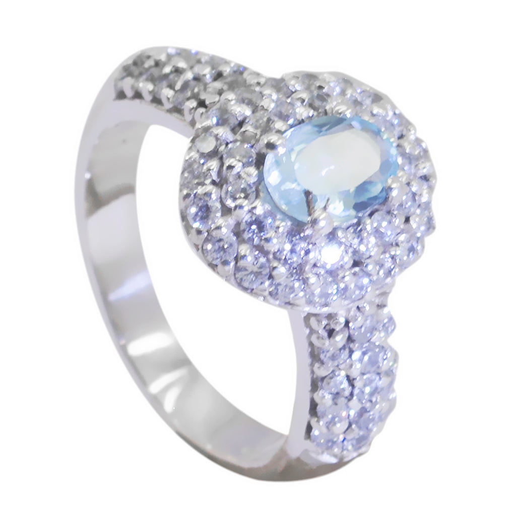 Blue Topaz Halo French 925 Silver Blue Gemstones Edgy Abstract Ring Jewelry