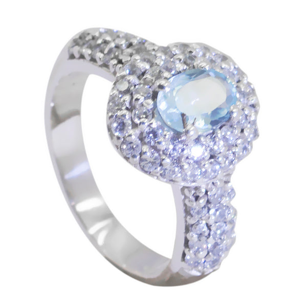 Blue Topaz Halo French 925 Silver Blue Gemstones Edgy Abstract Ring Jewelry