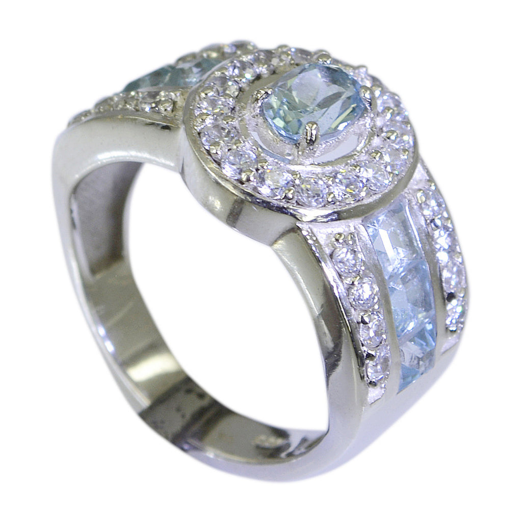Blue Topaz Halo German 925 Sterling Silver Blue Gemstone Eye catching Modern Ring Jewelry