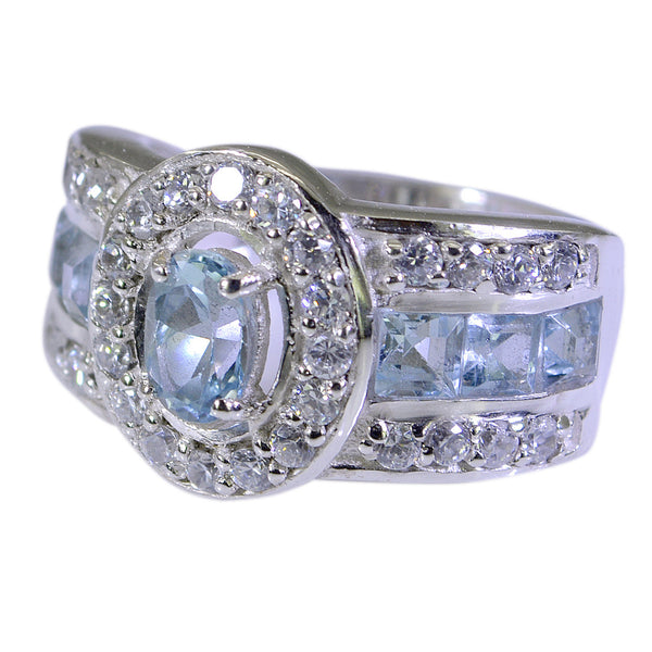 Blue Topaz Halo German 925 Sterling Silver Blue Gemstone Eye catching Modern Ring Jewelry