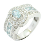 Blue Topaz Halo German 925 Sterling Silver Blue Gemstone Eye catching Modern Ring Jewelry