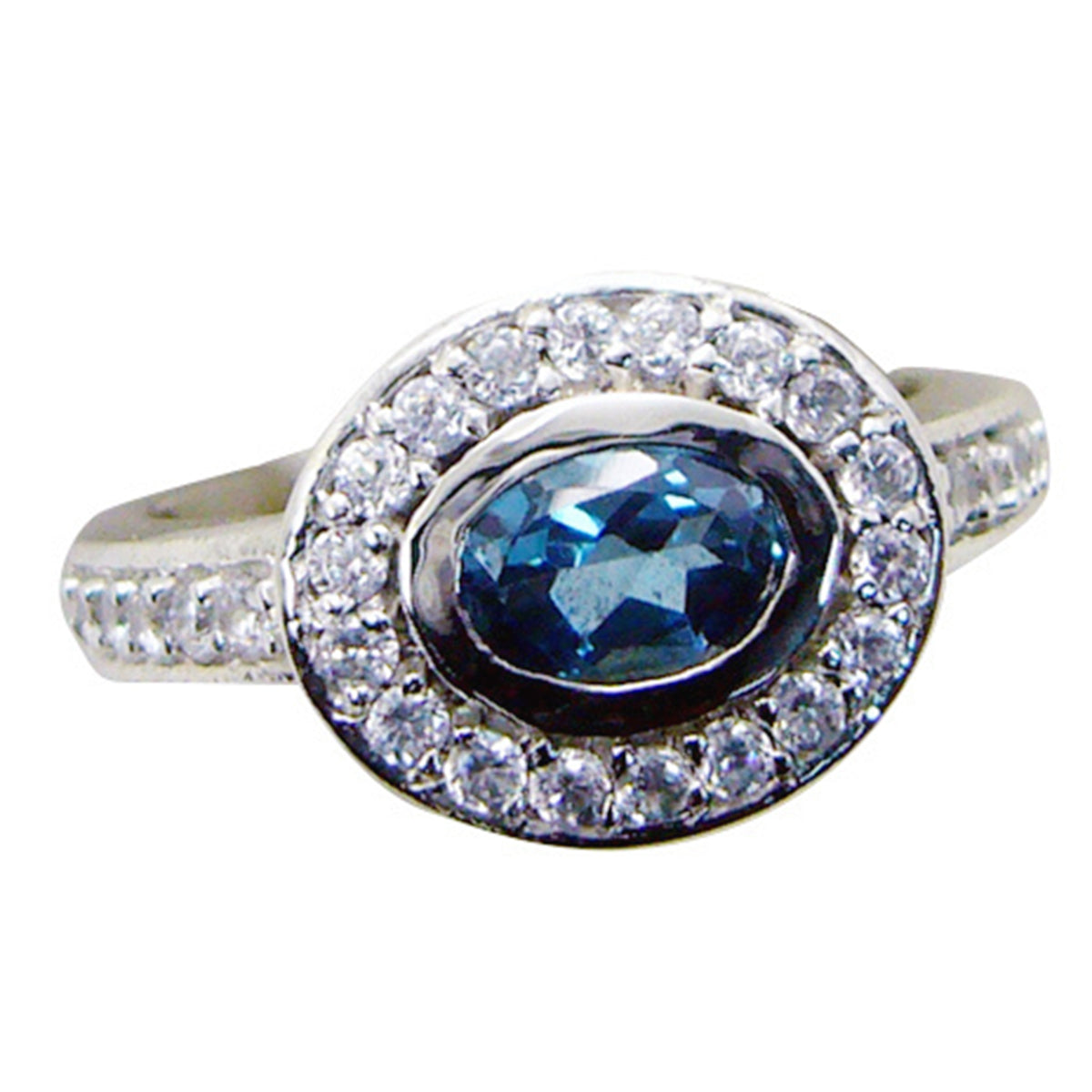 Blue Topaz Halo Egyptian 925 Sterling Silver Blue Gems Eye-catching Contemporary Ring Jewellery Secondary image