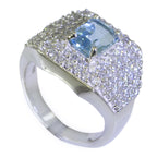 Blue Topaz Halo French Silver Blue Gemstone Edgy Modern Ring Jewellery