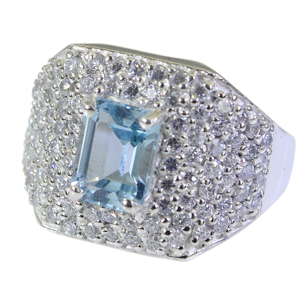 Blue Topaz Halo French Silver Blue Gemstone Edgy Modern Ring Jewellery