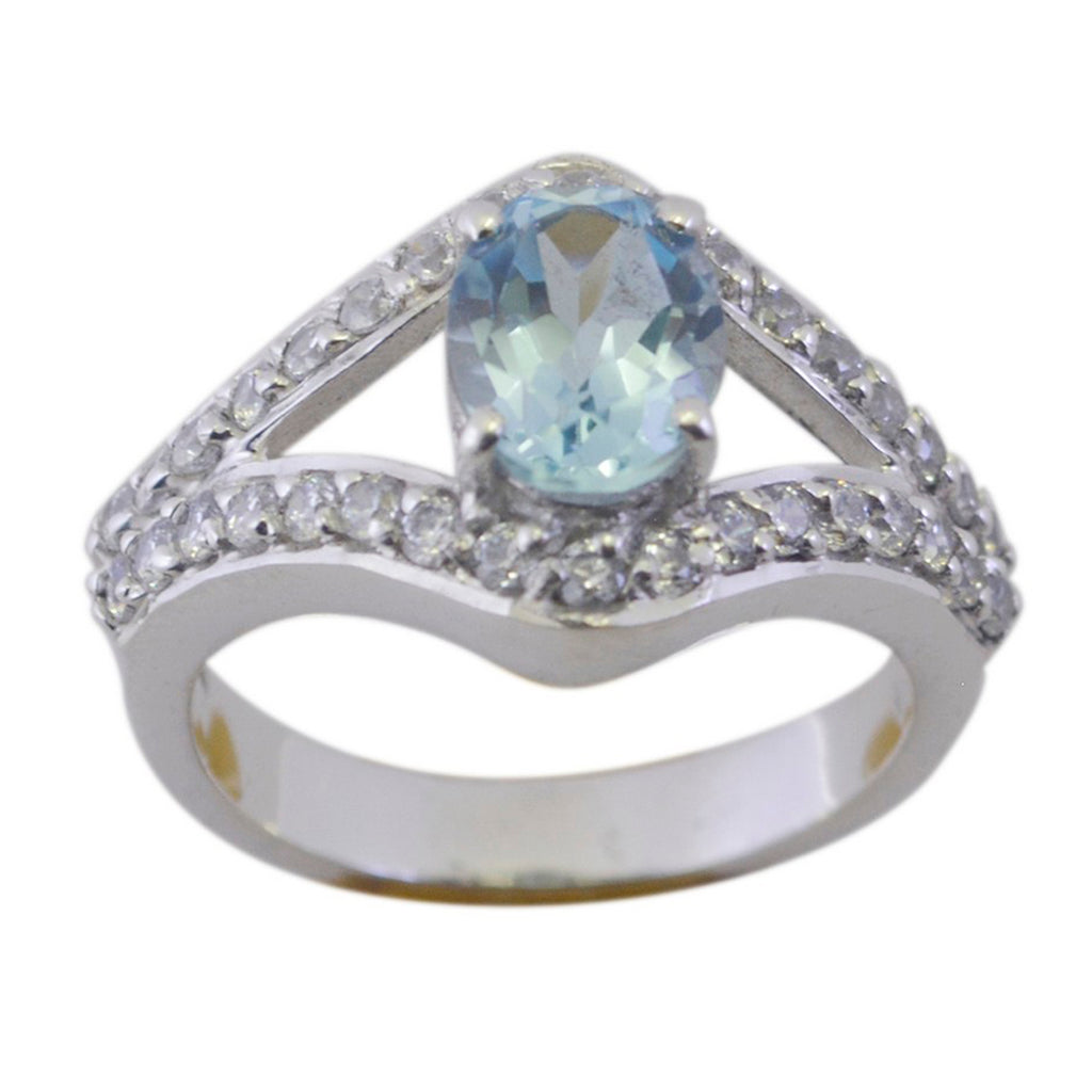 Blue Topaz Halo French Sterling Silver Blue Gemstone Tiny Sophisticated Ring Jewelry