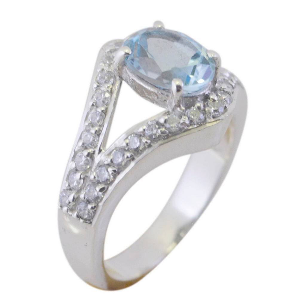 Blue Topaz Halo French Sterling Silver Blue Gemstone Tiny Sophisticated Ring Jewelry
