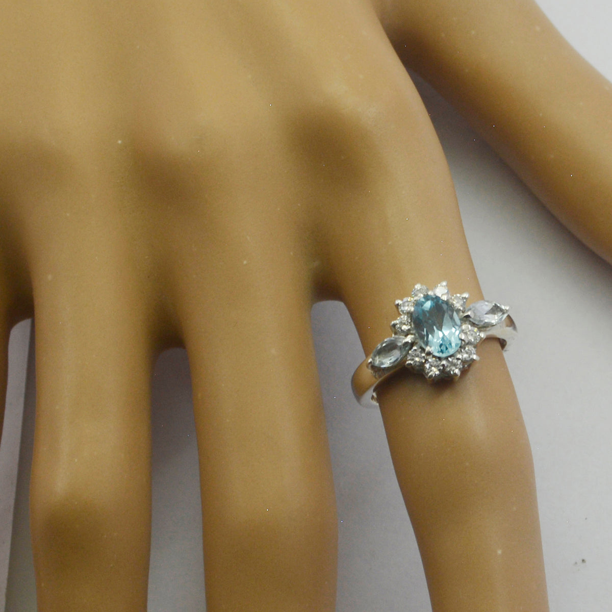 Blue Topaz Trilogy German Silver Blue Gemstone Tiny Trendy Ring Jewellery