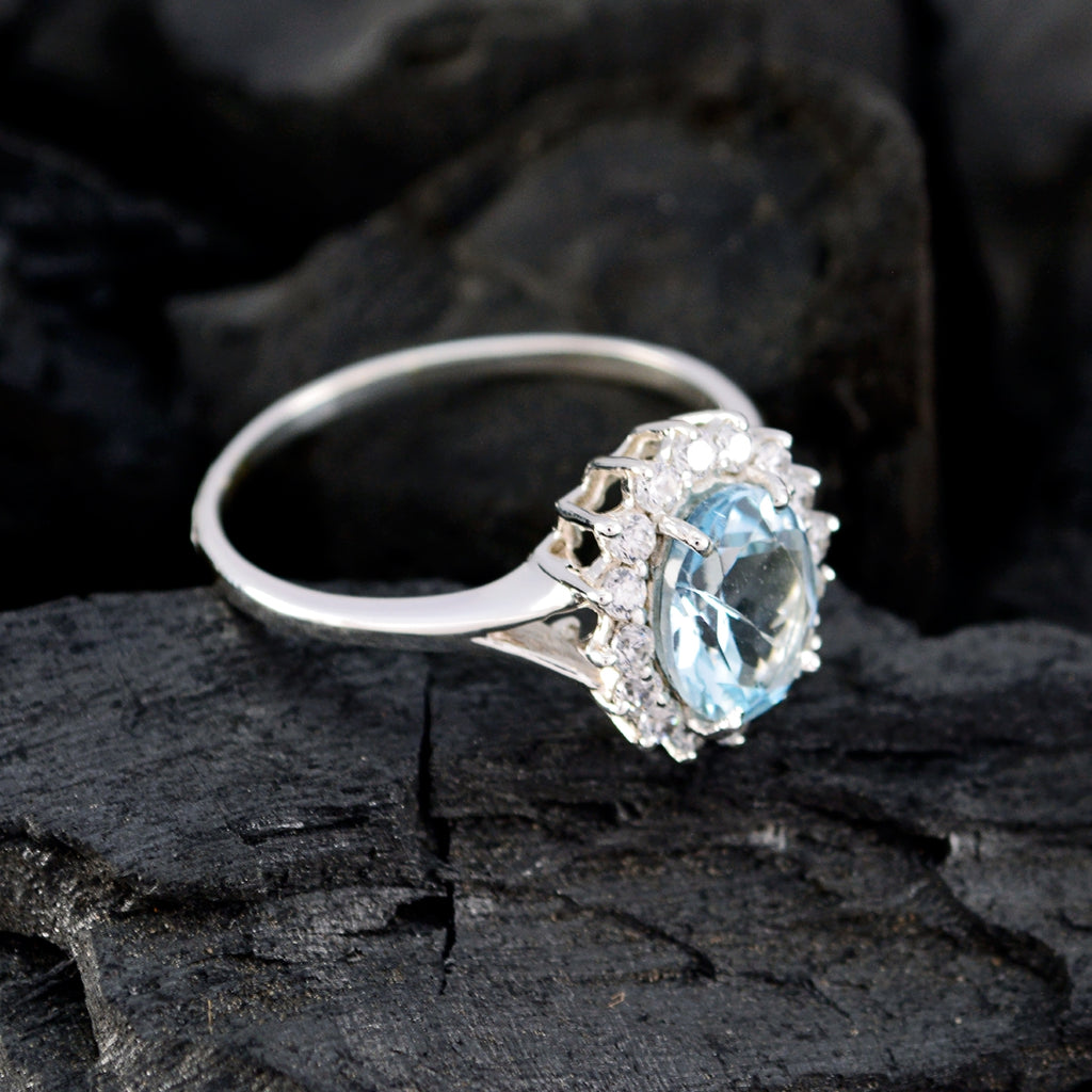 Blue Topaz Halo African 925 Sterling Silver Blue Gemstone Featherlight Trendy Ring Jewelry