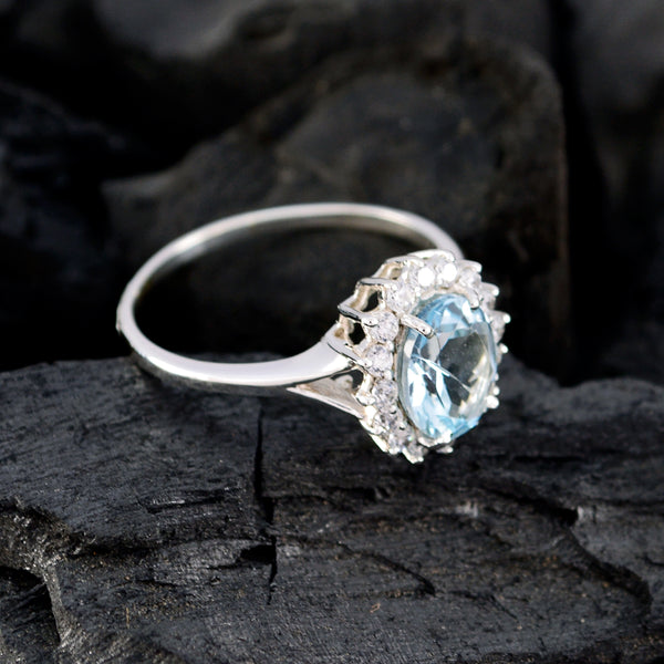 Blue Topaz Halo African 925 Sterling Silver Blue Gemstone Featherlight Trendy Ring Jewelry