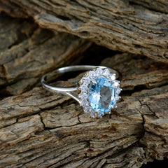Blue Topaz Halo African 925 Sterling Silver Blue Gemstone Featherlight Trendy Ring Jewelry