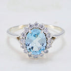 Blue Topaz Halo African 925 Sterling Silver Blue Gemstone Featherlight Trendy Ring Jewelry