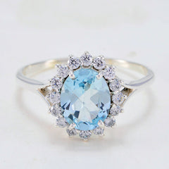 Blue Topaz Halo African 925 Sterling Silver Blue Gemstone Featherlight Trendy Ring Jewelry