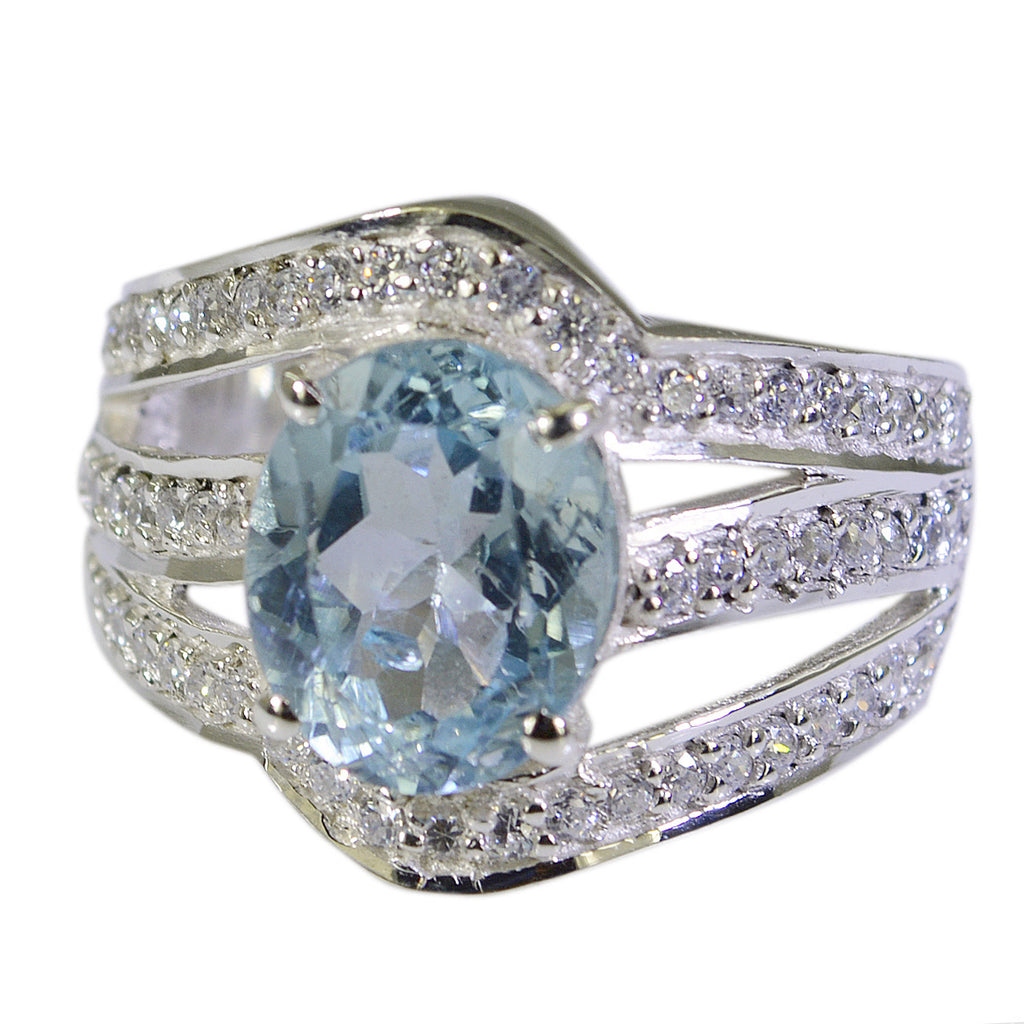 Blue Topaz Halo French Silver Blue Gemstones Edgy Abstract Ring Jewellery