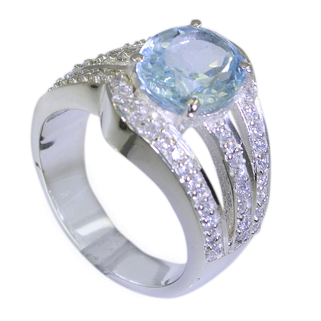 Blue Topaz Halo French Silver Blue Gemstones Edgy Abstract Ring Jewellery