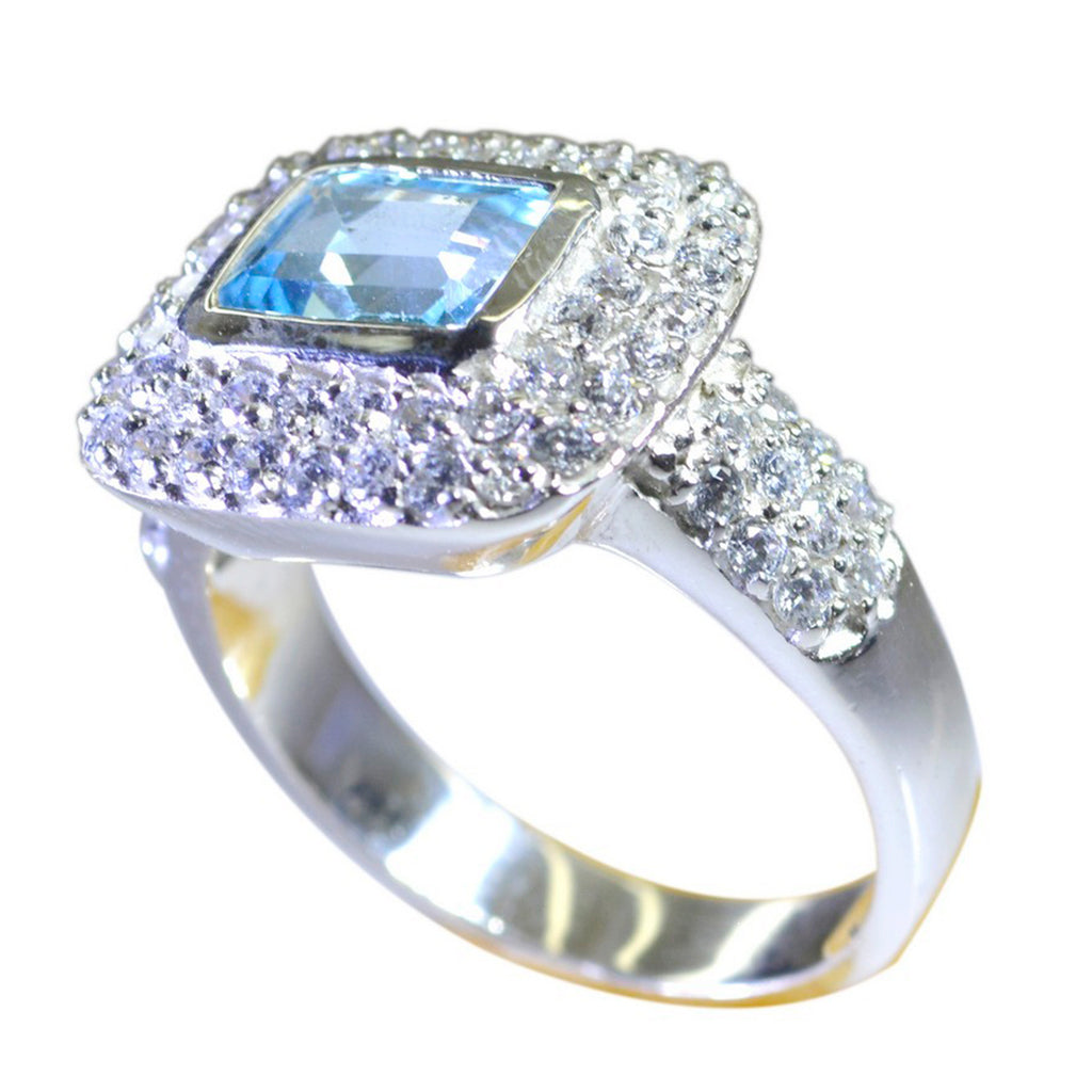 Blue Topaz Halo Moroccan 925 Silver Blue Gemstone Eye catching Modern Ring Jewellery